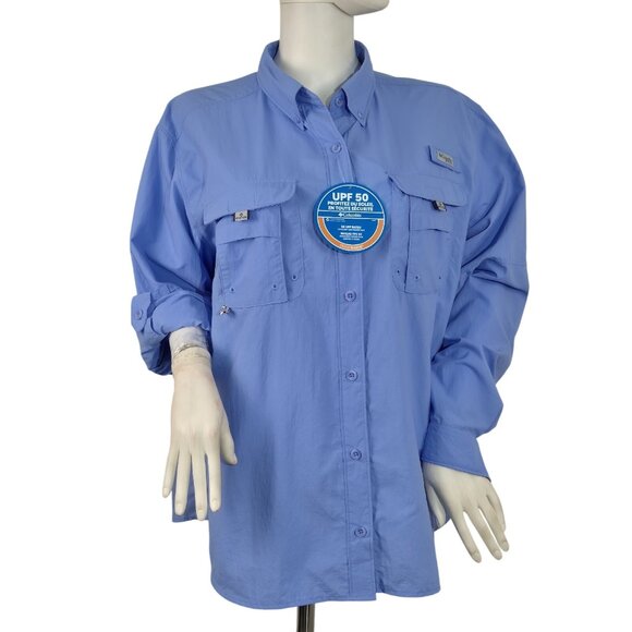 Columbia Women's Shirt Size 1X Button Up Blue PFG Fishing Omni Shade Top (20) - Picture 2 of 15